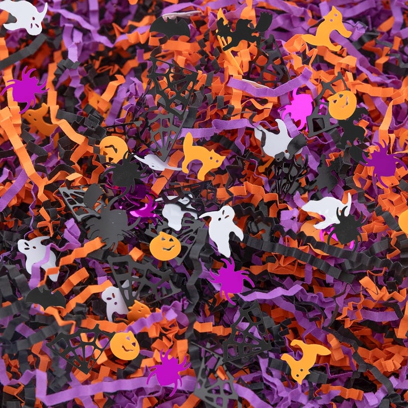 CIPOWM 16oz Halloween Crinkle Cut Paper Shred, 3 Colors Raffia Paper Shred Filler with Halloween Confetti Shredded Paper Grass for Gift Wrapping Craft DIY Gift Bag Box Filling Party Supply - Image 1